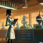 a female scientist testing a chatbot in a laboratory